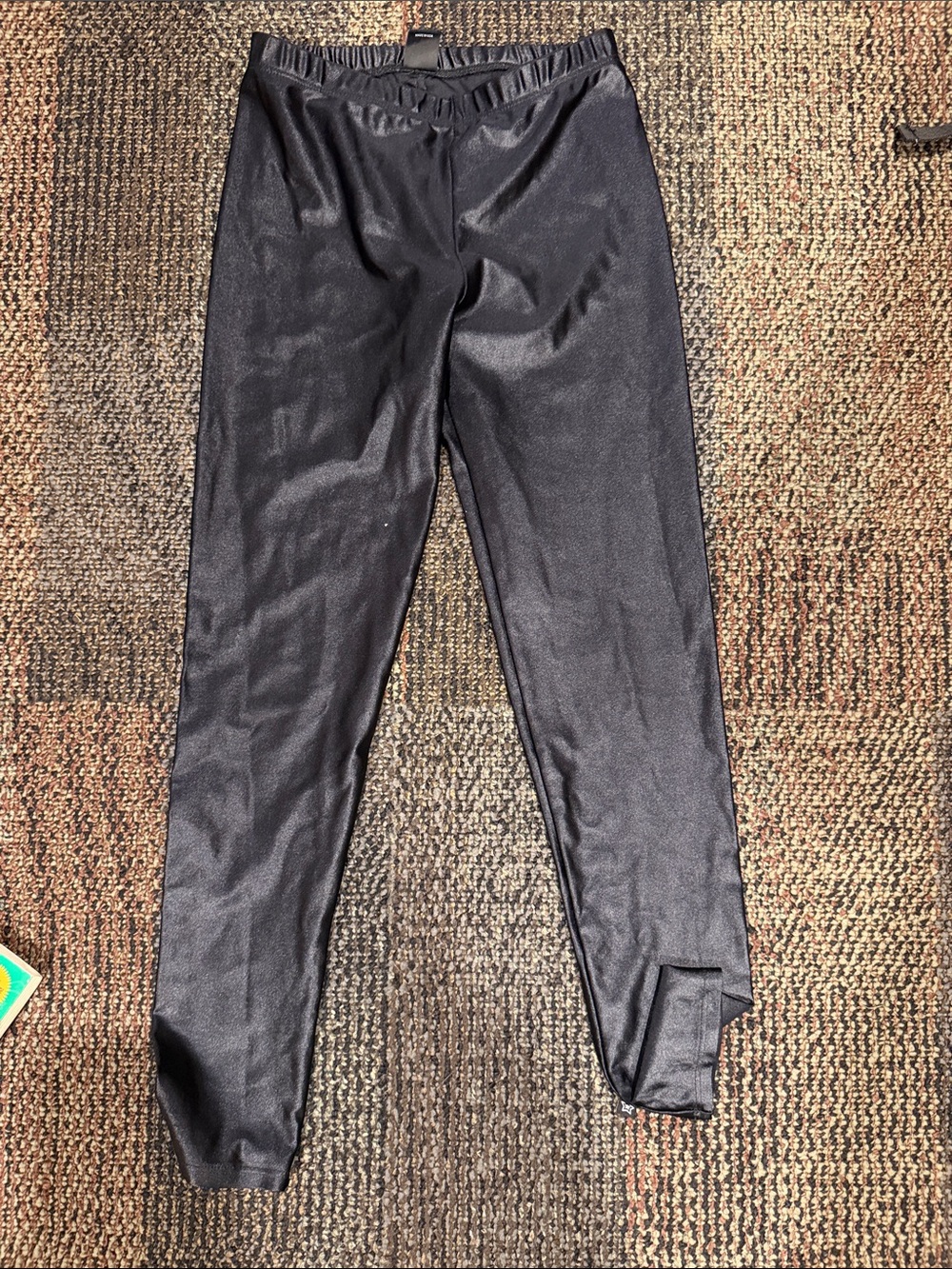 Girls' glossy Black Stretchy Active Leggings with Elastic Waist
